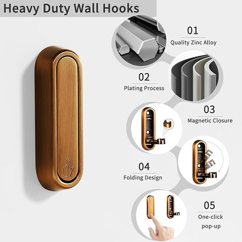 2PCS Foldable Wall Hooks, Flip Down Design - Image 2