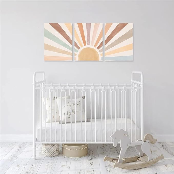 Boho Sun Wall Art Set of 3, Framed Canvas Wall Art Rainbow Sun Rising on the - Image 8