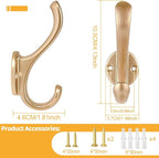 4 Pack Coat Hooks Wall Mount Heavy Duty Utility Retro Double Hooks - Image 3