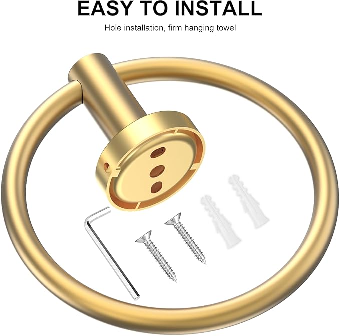 SetSail Towel Holder for Bathroom Wall Screw-in Gold Towel Ring Stainless Steel - Image 4