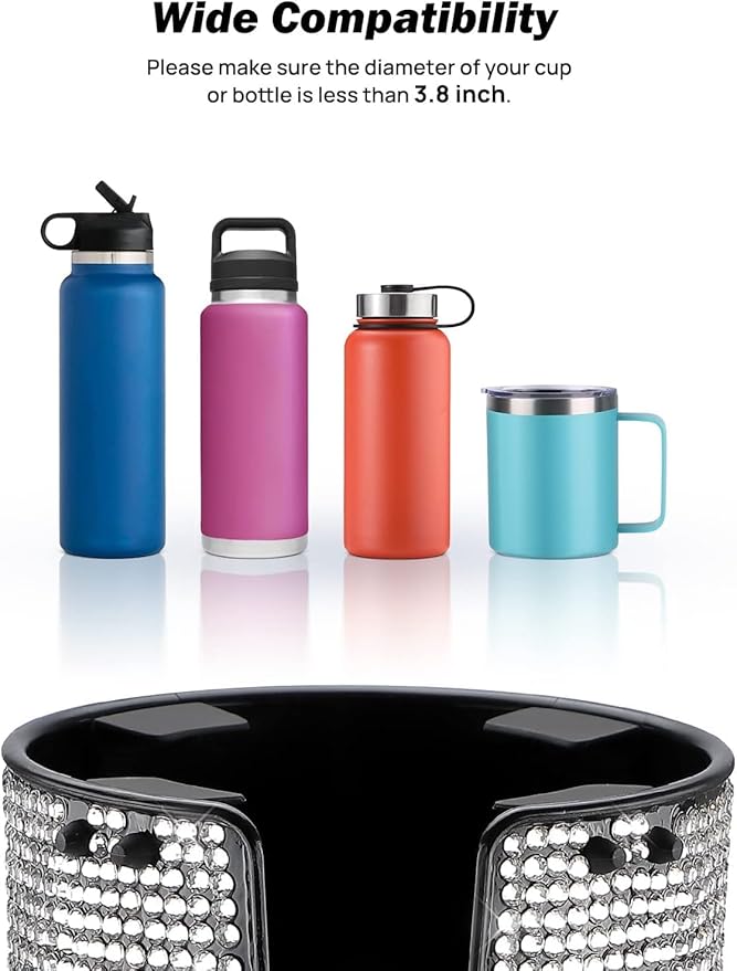 JOYTUTUS Bling Cup Holder Expander for Car, Stable Car Cup Holder Expander for YETI, Hydro Flask, Fit 18-40 oz Bottles and Mugs