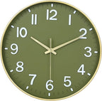 HZDHCLH Wall Clocks Battery Operated, Wall Clock Green Gold, 10 inch Wall Clock by HZDHCLH