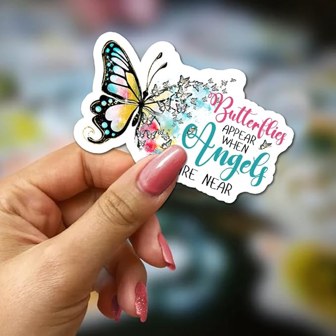 Butterflies Appear When Angels are Near Stickers 3Pcs Inspirational Motivational Gifts Stickers Vinyl Waterproof - No Fade, Used for Notebook, Tumbler, Laptop and Water Bottle