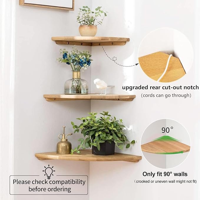 Corner Shelves, Floating Corner Shelf, Round End Wall Mount Display Shelf - Image 3
