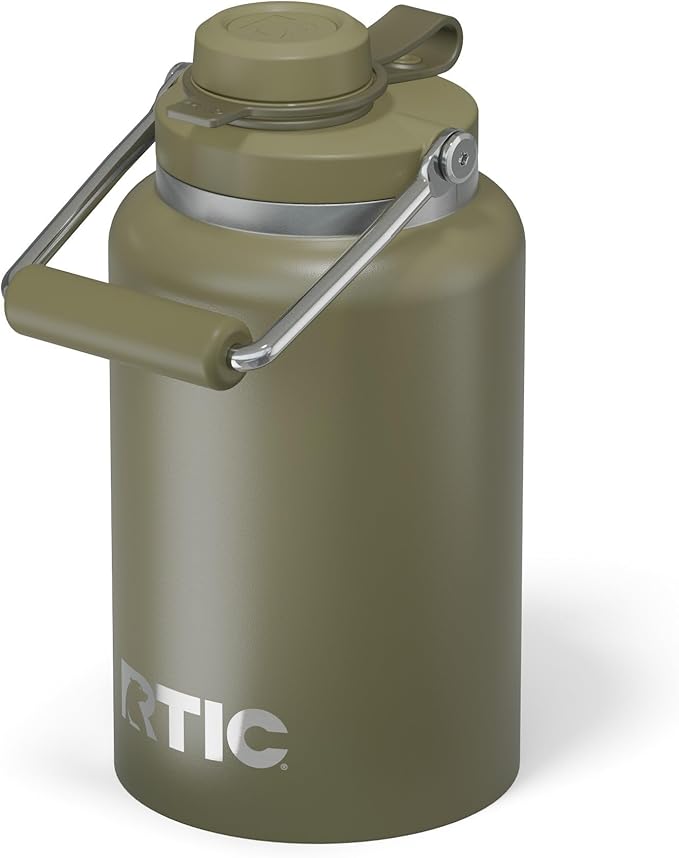 RTIC Half Gallon Outback Jug, Stainless Steel, Ceramic Lined Insulated Water Bottle with Lid and Handle, BPA-Free, Double Wall Vacuum Insulation, Olive