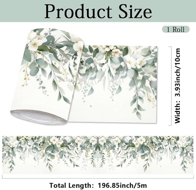 Eucalyptus Peel and Stick Wallpaper Border 196.9 x 3.9 Inch Wall Border Trim - Image 2