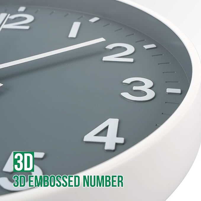 Wall Clock 12 Inch Grey Modern Simple Quartz Decorative Clock Non-Ticking - Image 6