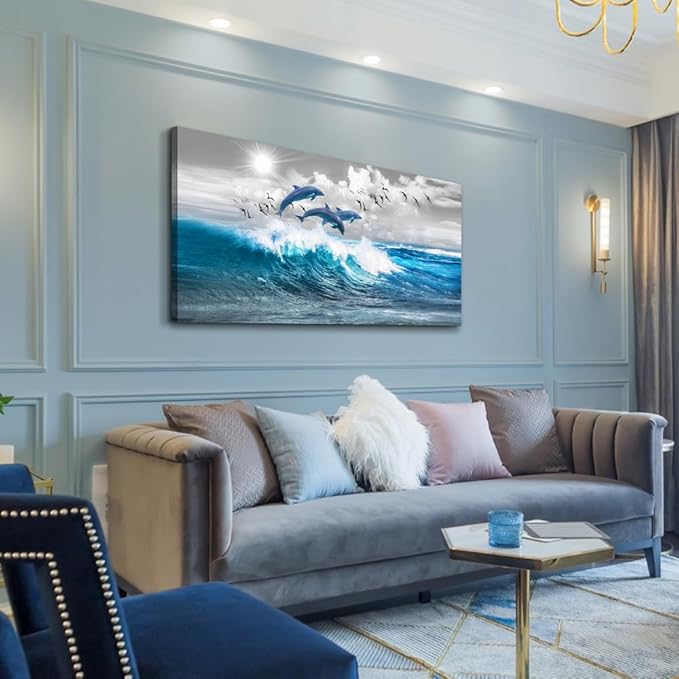 Wapluam Wall Decor For Living Room Large Canvas Wall Art For Bedroom Blue Wave - Image 2