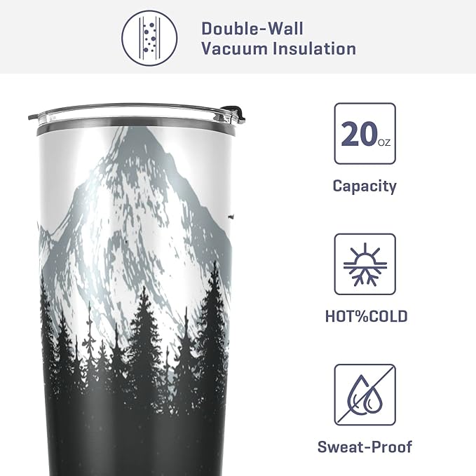 xigua 20oz Tumbler with Lid and Straw, Stainless Steel Vacuum Insulated Water Coffee Tumbler Cup, Nature Mountains and Forest Travel Mug Thermal Cup for Hot and Cold Drinks