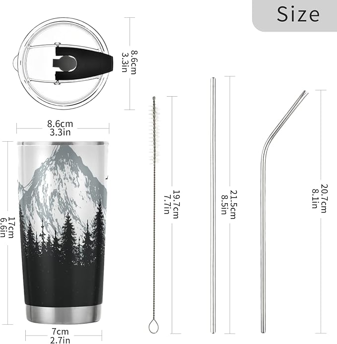 xigua 20oz Tumbler with Lid and Straw, Stainless Steel Vacuum Insulated Water Coffee Tumbler Cup, Nature Mountains and Forest Travel Mug Thermal Cup for Hot and Cold Drinks
