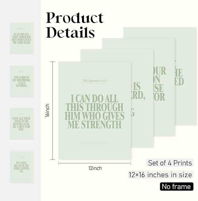 Locomiss Sage Green Christian Wall Art Decor, Modern Bible Verse Prints - Image 2