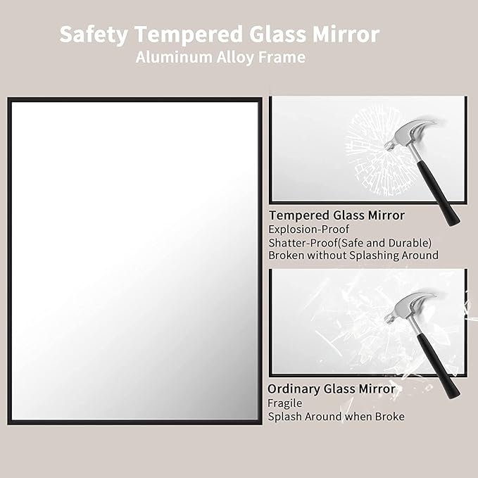 LOAAO 28"X36" Black Rectangle Bathroom Mirror Wall, Matte Black Aluminum Alloy - Image 5