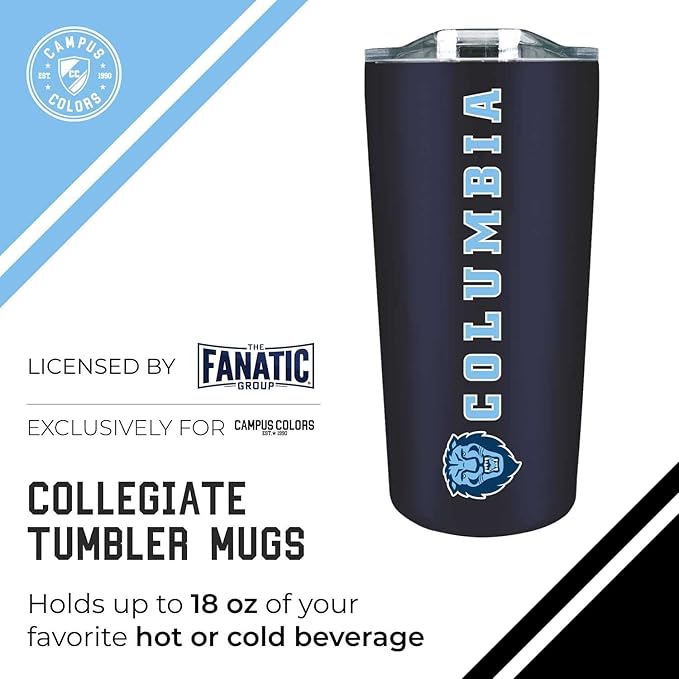 Campus Colors NCAA Stainless Steel Tumbler perfect for Gameday - 18 oz - Double Walled - Keeps Drinks Perfectly Insulated (Columbia Lions - Navy)