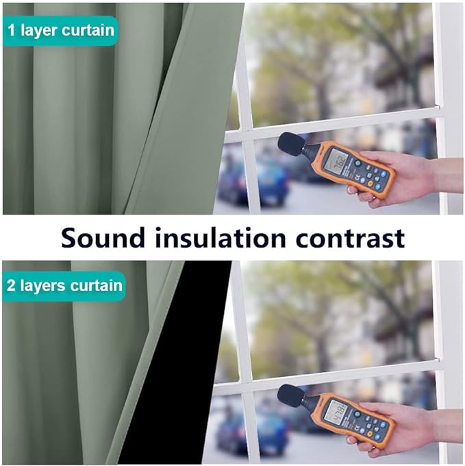 NICETOWN Greyish Green 100% Blackout Lined Curtains, 2 Thick Layers Narrow Wide - Image 4
