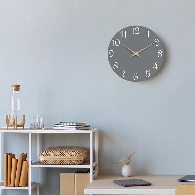 Mosewa Wall Clock Gray Battery Operated Silent Non Ticking Simple Modern Wood - Image 6