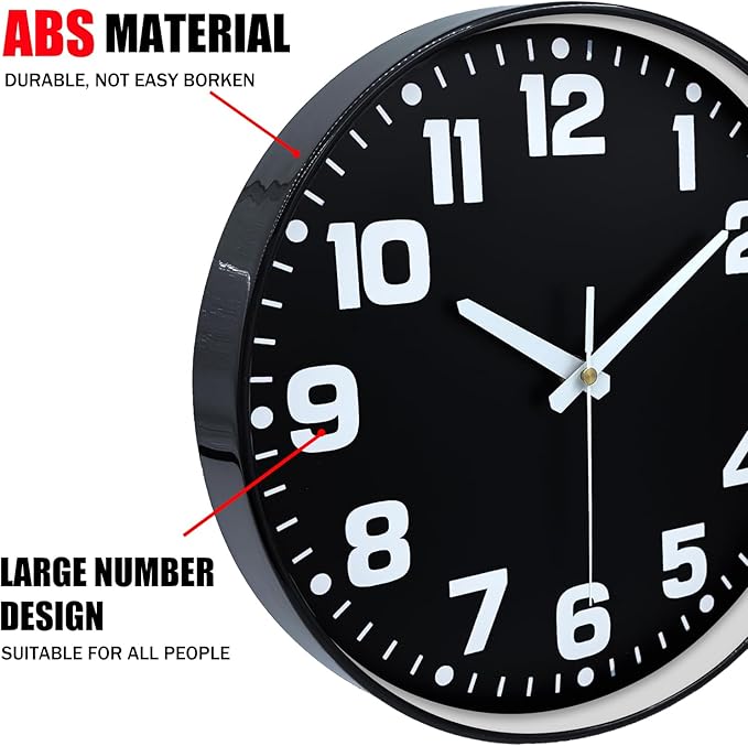 Modern Silent Wall Clock, 12 Inch Non-Ticking Battery Operated Clock, Round - Image 7