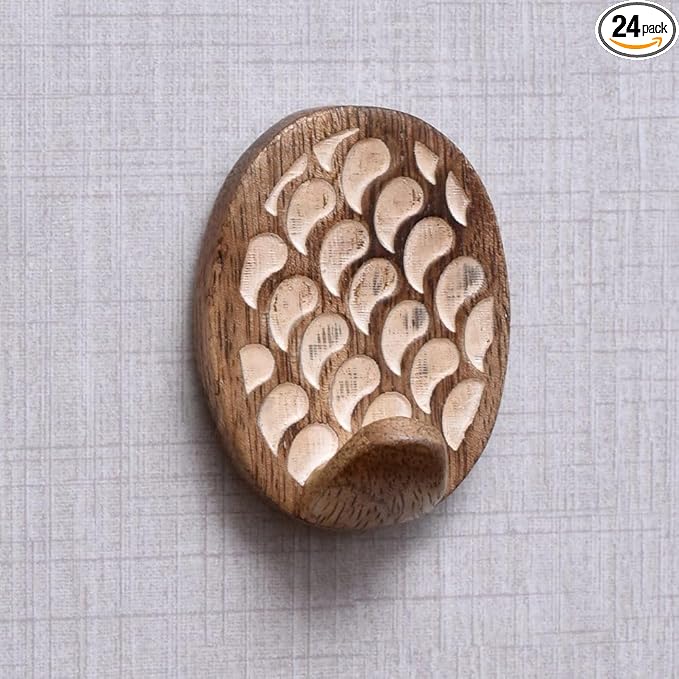 IndianShelf 6 Lb- 24 Pieces Decorative Wood Adhesive Wall Hooks–Boho Peel and by IndianShelf