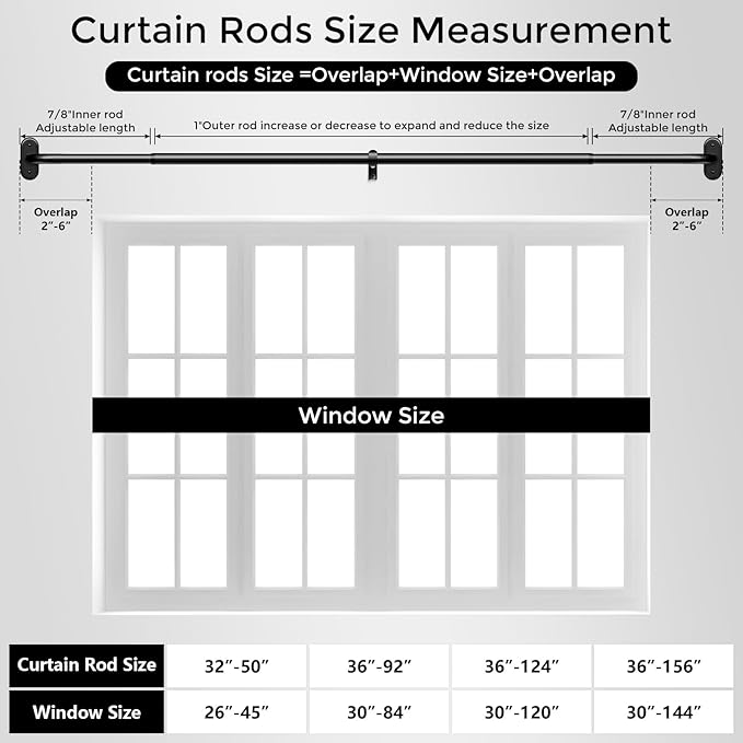 Curtain Rods 36-88 Inch, 1 Inch Adjustable Heavy Duty Room Darkening Window - Image 8