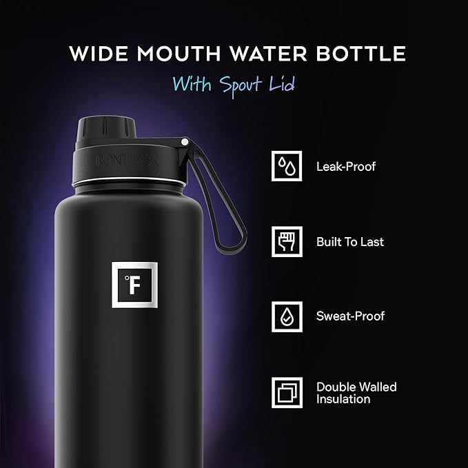 IRON °FLASK Camping & Hiking Hydration Flask with Spout, Wide Mouth Insulated Stainless Steel Sports Water Bottle - 40 oz Aurora