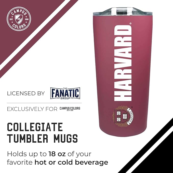 Campus Colors NCAA Stainless Steel Tumbler perfect for Gameday - 18 oz - Double Walled - Keeps Drinks Perfectly Insulated (Harvard Crimson - Crimson)