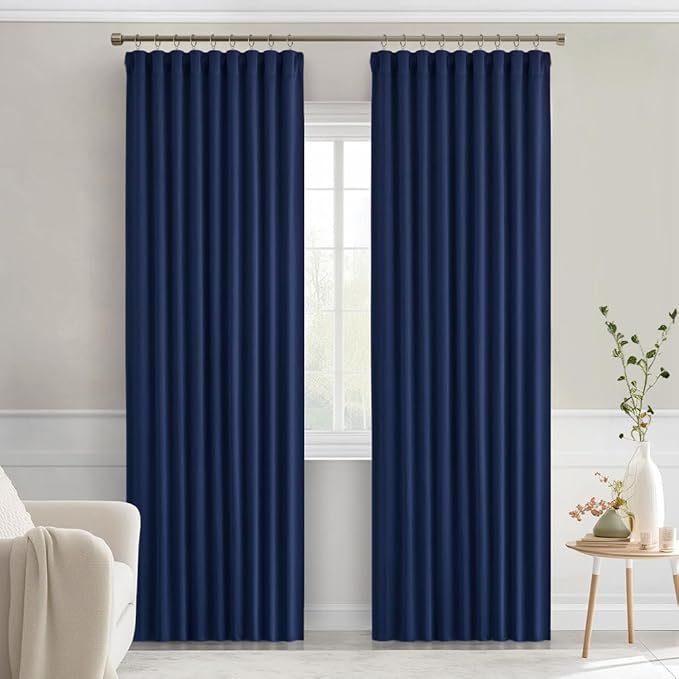 MIULEE Navy Blue Back Tab Blackout Curtains 90 Inches Long 2 Panels Set - Image 9