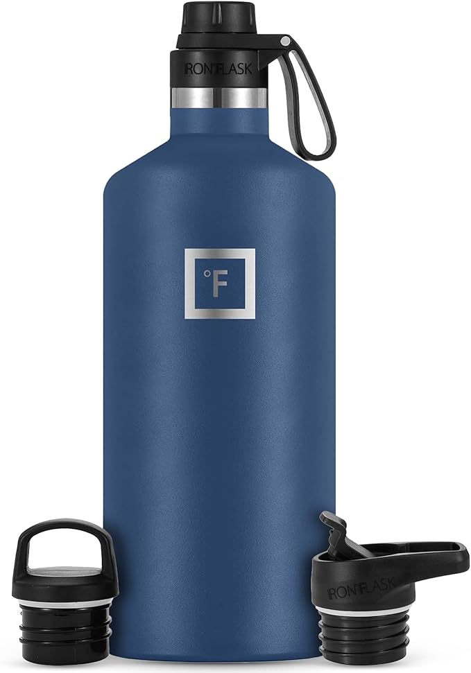 IRON °FLASK Camping & Hiking Hydration Flask with Spout, BPA-Free Insulated Stainless Steel Sports Water Bottle - 64 oz Twilight Blue