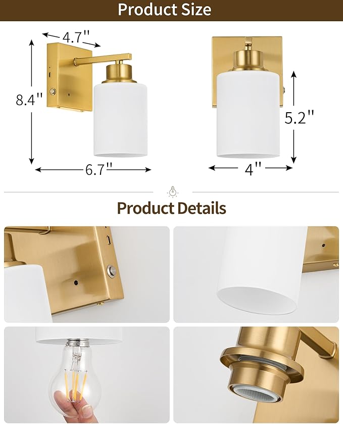 Rayogale Battery Operated Wall Sconce Set of 2, Easy Install Dimmable Cordless - Image 2
