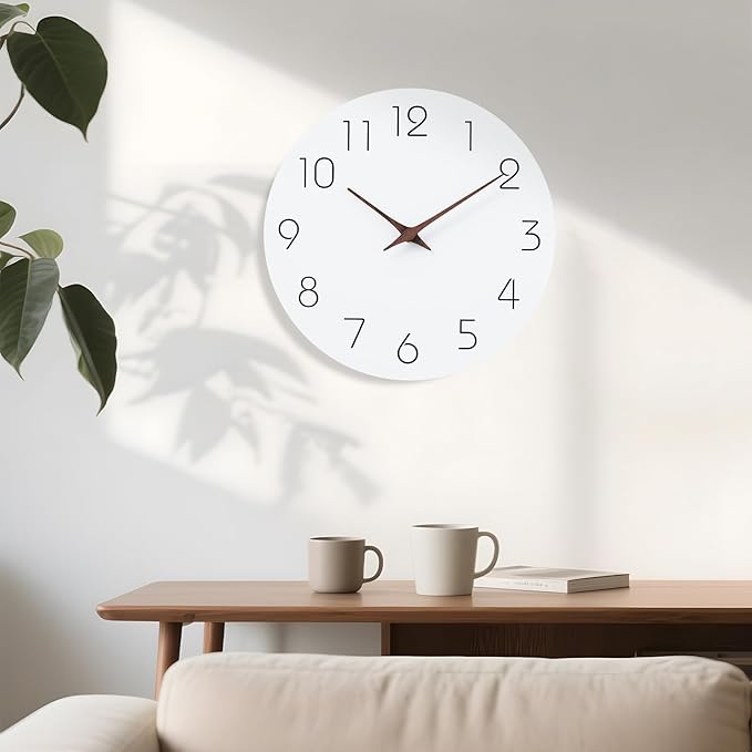 Mosewa Wall Clock 10 Inch Silent Non Ticking Battery Operated White Modern - Image 6