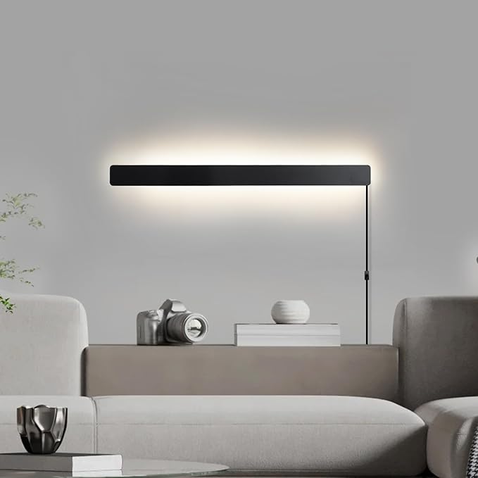 KELUOLY Modern Plug in Wall Sconces, 23.6 inch Frosted Black LED Long Wall by KELUOLY