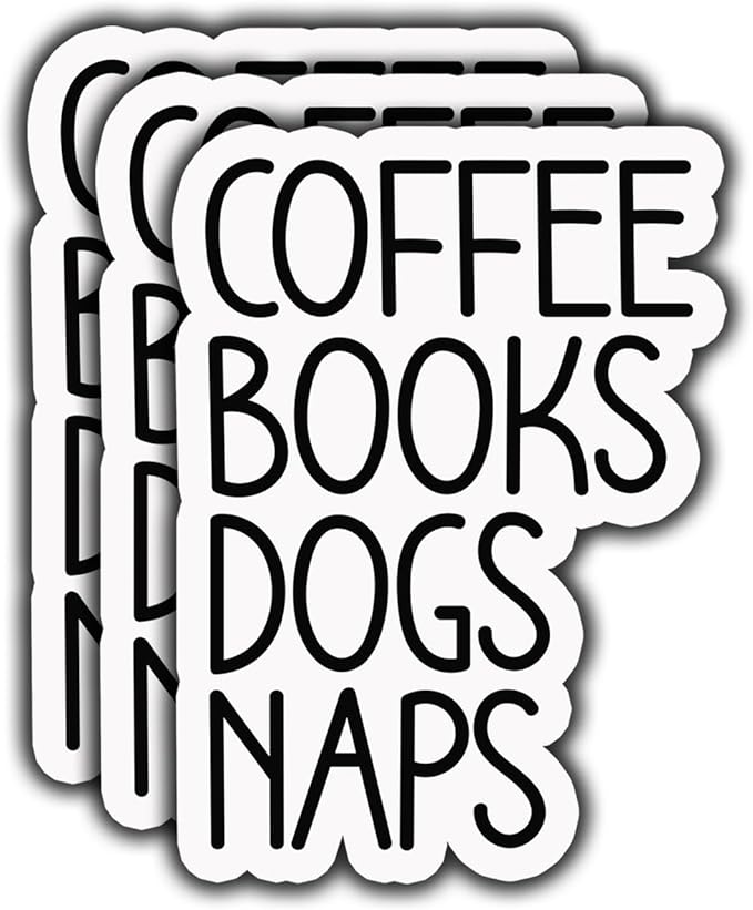 (3 pcs) Coffee Books Dogs Nap Sticker for Tumbler, Coffee Dog Lover Booktrovert Funny Sarcastic Quote Vinyl Decal for Kindle Laptop Water Bottle Phone Hard Hat - 3x2