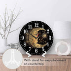Mxocom Crescent Moon Wall Clock Boho Chic Golden Sun Ethnic Retro Night Black - Image 3