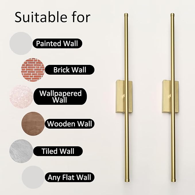 Set of 2 Battery Powered Linear Tube Rechargeable Gold Wall Sconce, Modern - Image 8