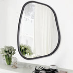 Black Asymmetrical Mirror Large 26"x18" Irregular Oval Wall Mirror Modern Wood by HLFMVWE