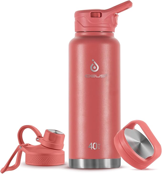 Ideus Protein Shaker Bottle 24oz(710ml) Insulated Stainless Steel Shaker Bottle with Silent Tritan Ball Portable Pre Workout Shaker Cups for Protein Shakes, Smoothies, Cocktails, Red