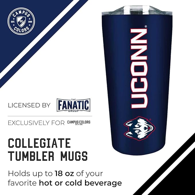 Campus Colors NCAA Stainless Steel Tumbler perfect for Gameday - 18 oz - Double Walled - Keeps Drinks Perfectly Insulated (UCONN Huskies - Navy)