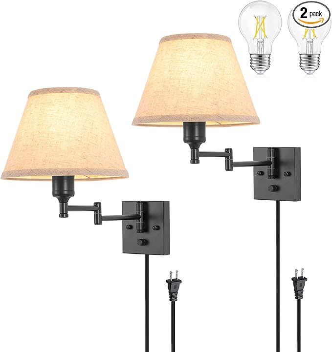 TRLIFE Wall Sconce Plug in, Dimmable Wall Sconces Set of Two Swing Arm Wall by TRLIFE