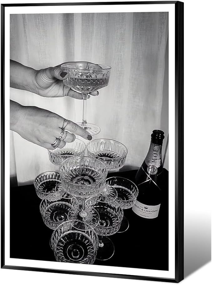 Vintage Champagne Glasses Posters Black and White Wall Art Trendy Wine Decor by Acqooeakt