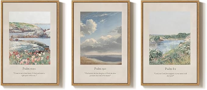 Framed Christian Wall Art for Living Room, Vintage Psalm Scripture Wall Decor by Cuspin