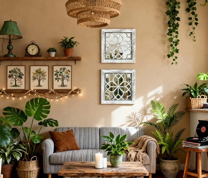 Boho Wall Mirror Decor, Square Shatterproof Vintage Style Mirrors - Image 3