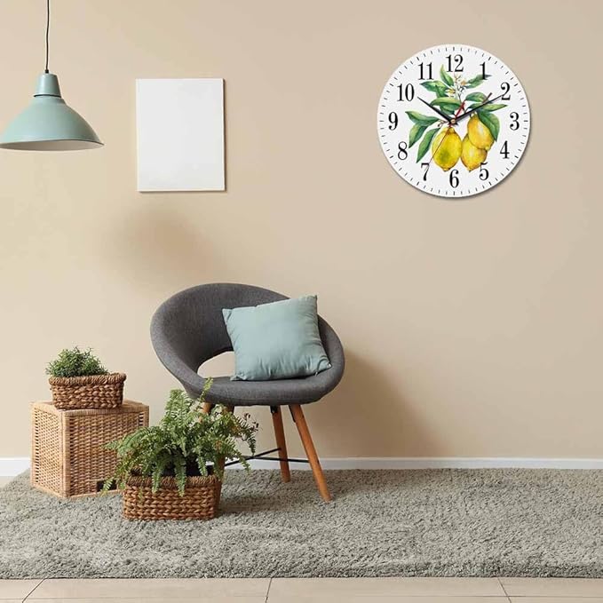 Mxocom Watercolor Lemon Wall Clock Citrus Fruit on a Branch - Image 6