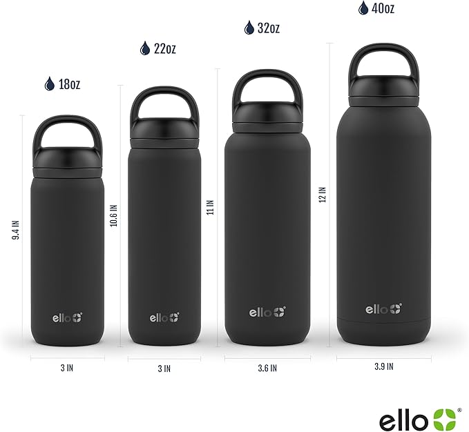 Ello Cooper Twist 32oz Stainless Steel Water Bottle with Chug Lid | Leak Proof | Double Walled and Vacuum Insulated | Built in Carry Loop | Dishwasher Safe | Halogen Blue