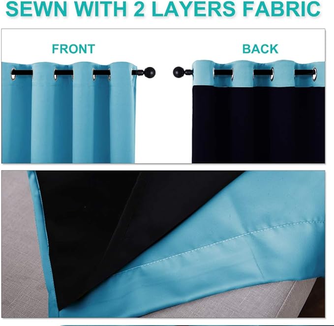 NICETOWN 100% Blackout Window Curtain Panels, Teal Blue, 2 Pieces, 42-inch Wide - Image 5
