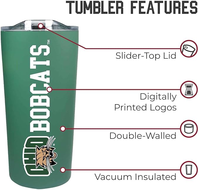 Campus Colors NCAA Stainless Steel Tumbler perfect for Gameday - 18 oz - Double Walled - Keeps Drinks Perfectly Insulated (Ohio Bobcats - Green)