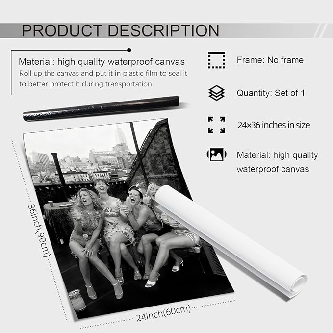 Retro Black And White Woman Canvas Wall Art Fashion Rooftop Party Posters - Image 2