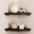 Gieanoo Floating Corner Shelves Set 2 10inch Walnut Solid Oak Rounded Corner by GIEANOO