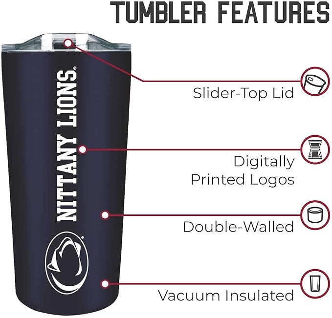 Campus Colors NCAA Stainless Steel Tumbler perfect for Gameday - 18 oz - Double Walled - Keeps Drinks Perfectly Insulated (Penn State Nittany Lions - Navy)