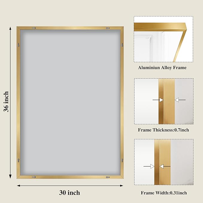 Koonmi Gold Mirrors for Wall, 30x36 Inch Bathroom Mirror, Rectangular Wall - Image 2