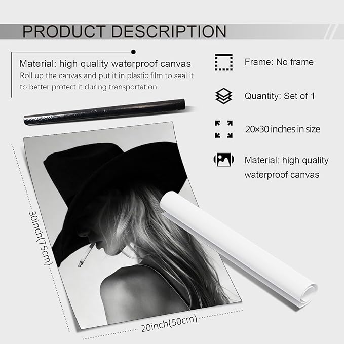 FuSatisYilife Trendy Black And White Wall Art Cool Western Woman Smoking Prints - Image 2