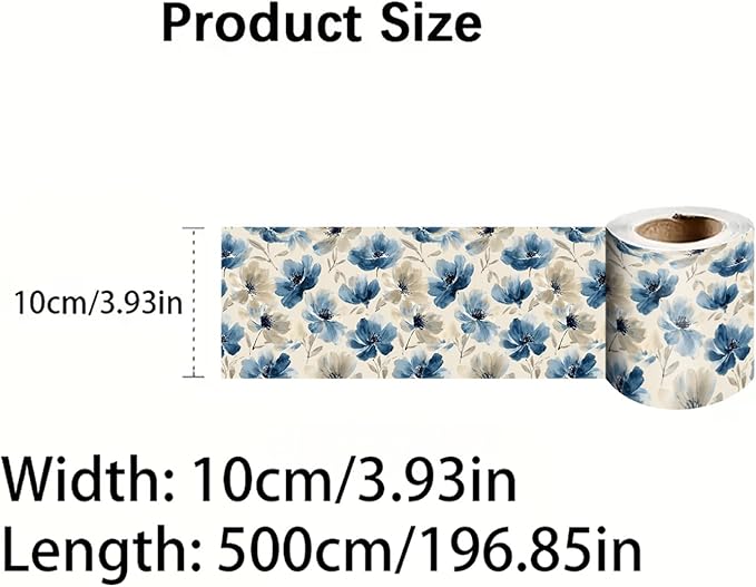 Blue Floral Wall Border 196x4 Inch Peel and Stick Vintage Flower Wallpaper - Image 4
