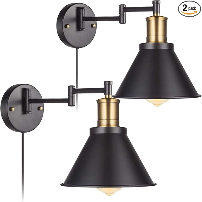 Wall Lamps, Swing Arm Wall Lamp Wall Sconce 2-Pack Plug in Cord by ArcoMead